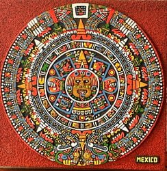 Cuadro artesanal mexicano del calendario azteca