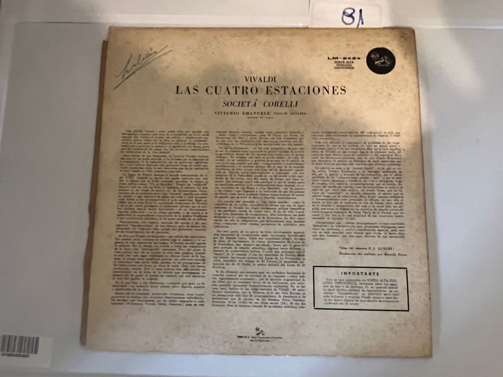 Disco de Vinilo Vivaldi Las Cuatro Estaciones RCA Victor