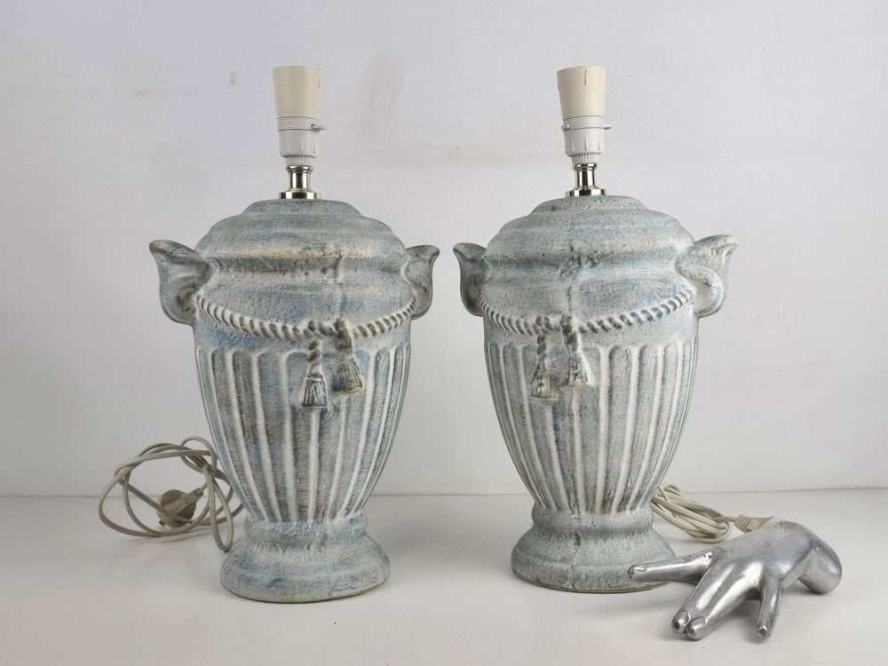 Par de Lámparas de Mesa Estilo Clásico Ánfora Azul