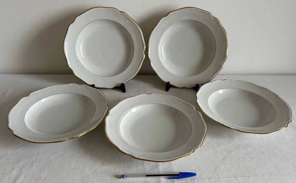 Juego de 5 Platos Hondos de Porcelana Alemana Hutschenreuther Bavaria "Ingeborg"