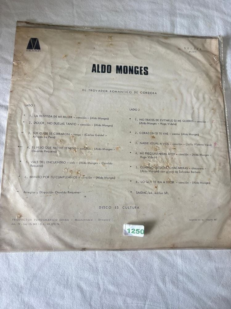 Disco de Vinilo Aldo Monges "El Trovador Romántico de Córdoba"