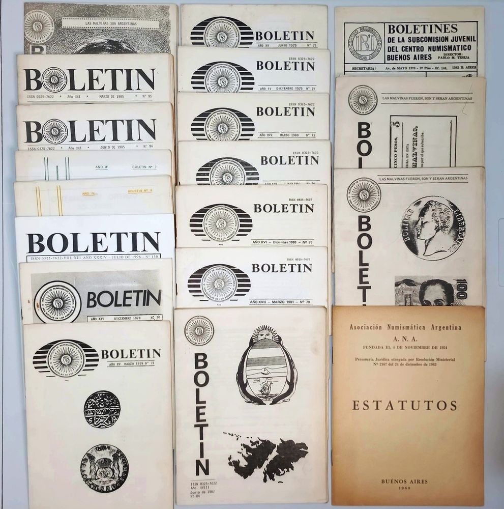 Lote de 19 Publicaciones Numismáticas Argentinas: Boletines y Estatutos
