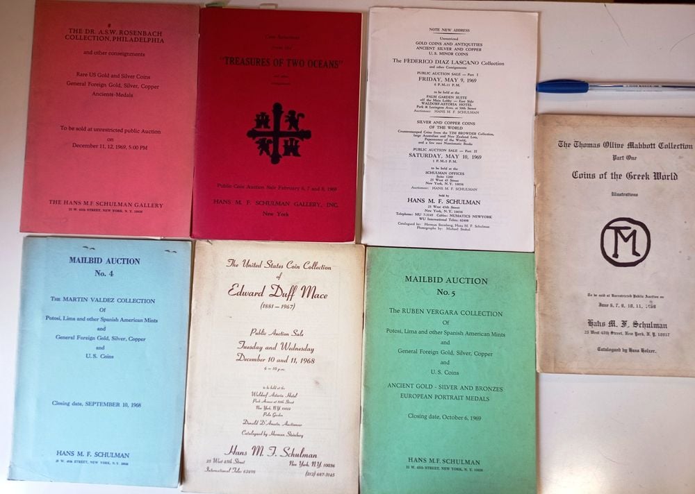 7 Catálogos Numismáticos Americanos de Hans Schulman (Años 60)