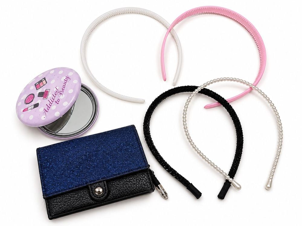 Billetera Azul Brillante y Accesorios para el Cabello