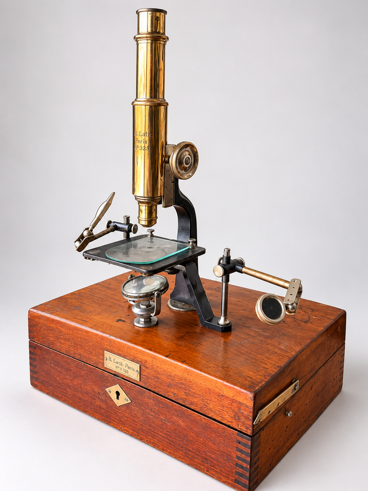 Microscopio Antiguo Ernst Leitz Wetzlar con Caja de Transporte