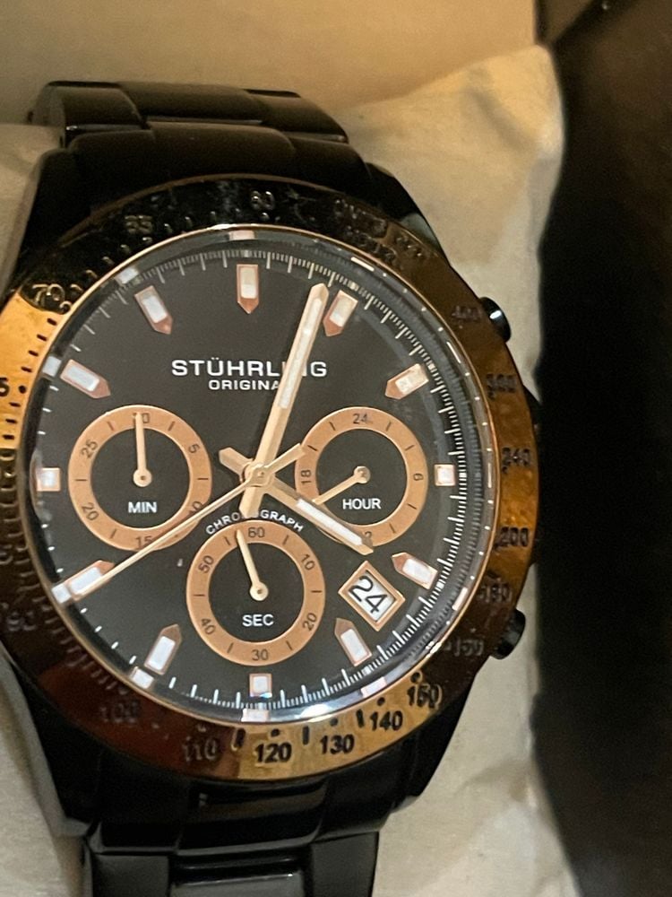 Reloj Stührling Original Cronógrafo Black & Rose Gold Lujo