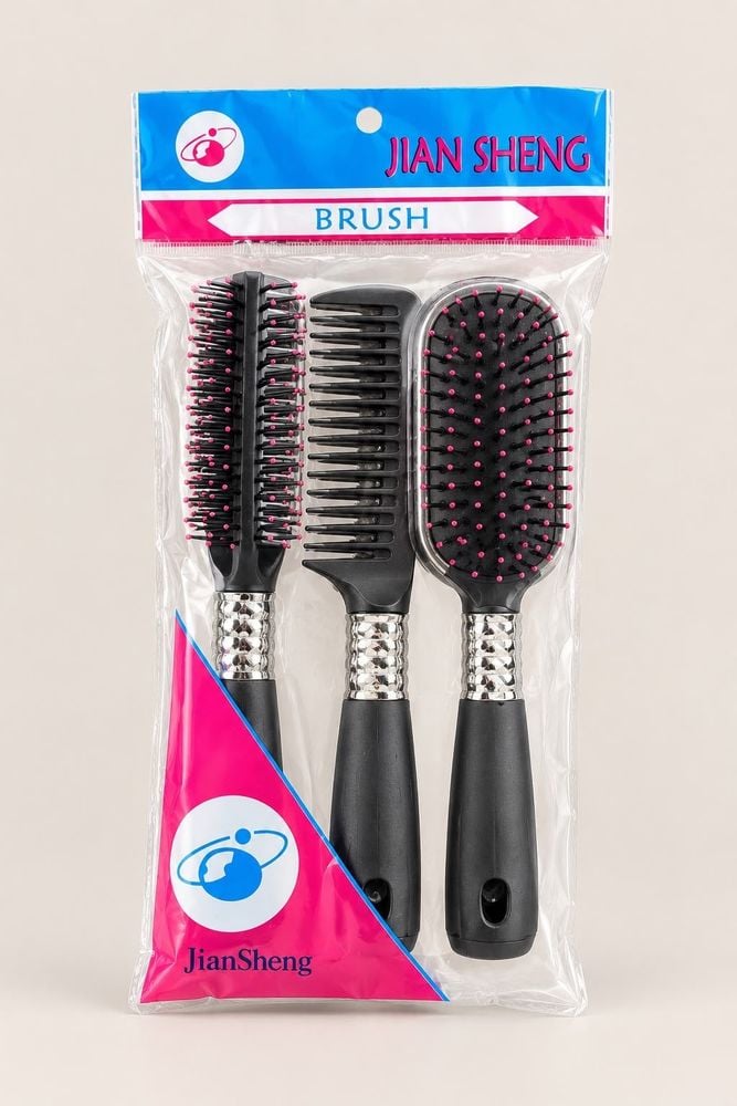 Pack de 3 Peines Jian Sheng Negros con Puntas Rosadas